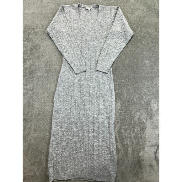 miss selfridge cable v neck fitted sweater midi dress pale gray heather size 4-6 - Picture 3 of 11